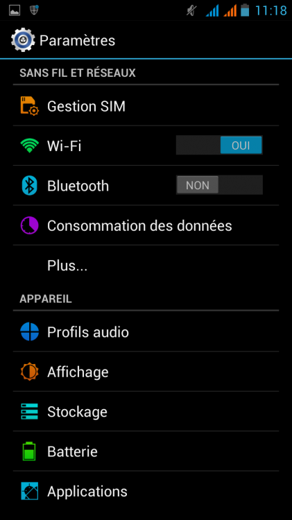 Activer le Wifi dans le menu Paramètres