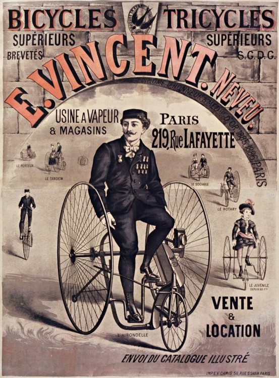Affiche publicitaire d'un marchand de bicyclette du XIXème siècle.